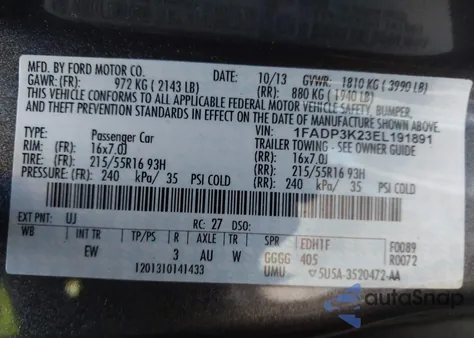 2014 Ford Focus Se z USA, uszkodzony, nr VIN 1FADP3K23EL191891